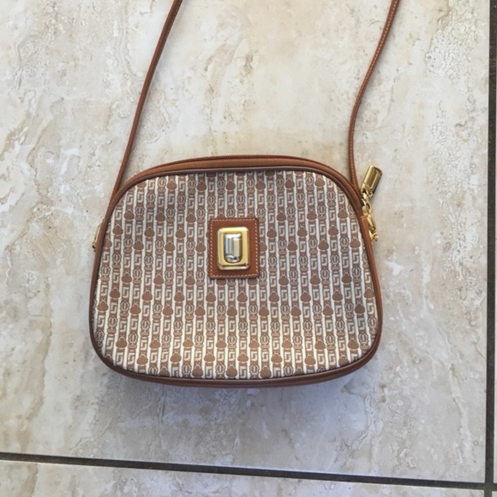 JUDITH LEIBER VINTAGE Logo Monogram Canvas Brown Leather Chain Crossbody Bag